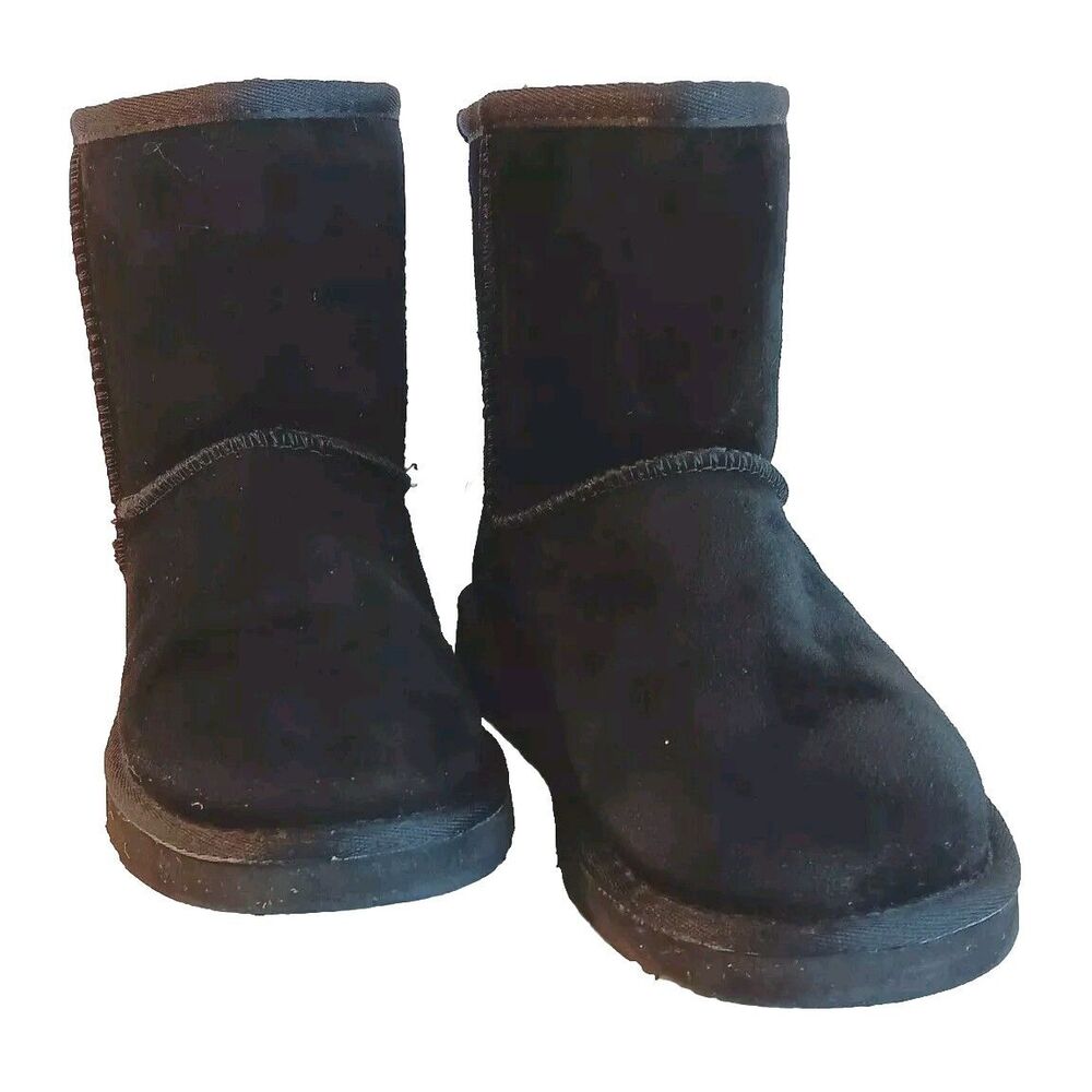 Lam Size 8 Black Suede Pull-on Warm Boots w/Faux Fur Lining
